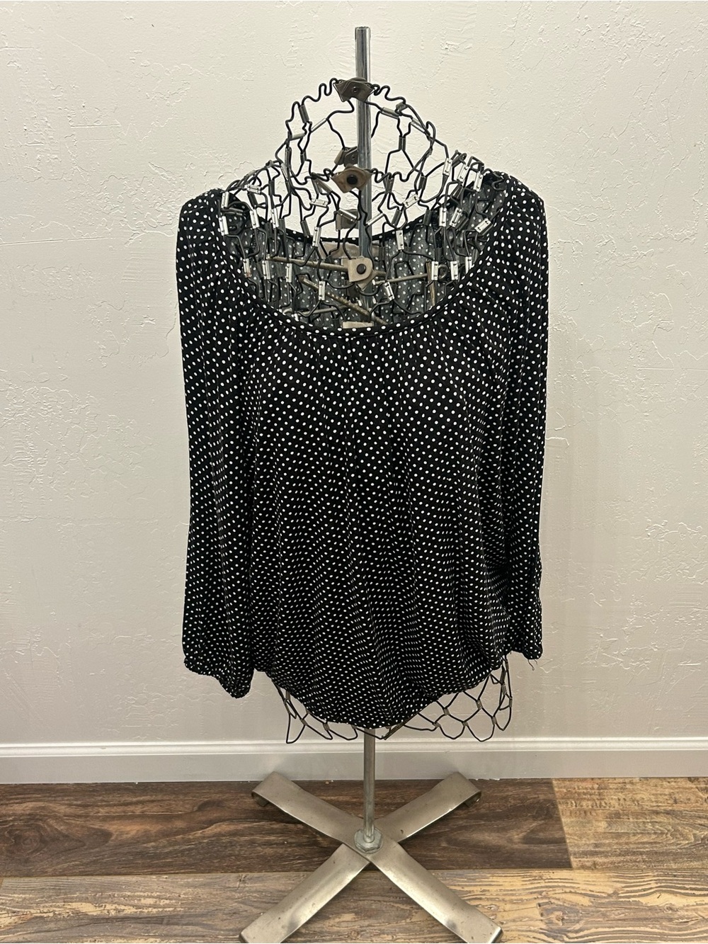 Michael Kors Black White Polka Dot Blouse‎ Long Sleeve Relaxed Medium